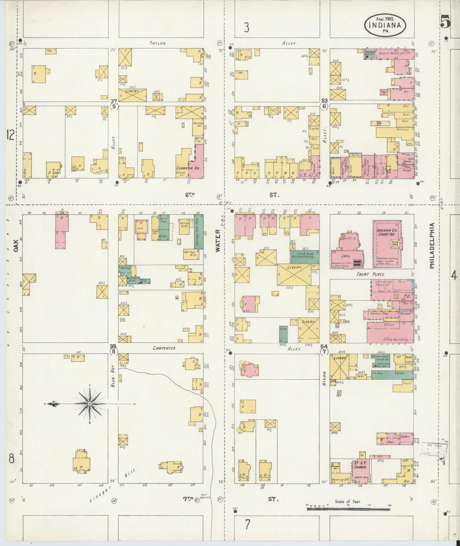 Sanborn Fire Insurance Map from Indiana, Indiana County, Pennsylvania (1903), Sheet #0005 - Historic Sanborn Fire Insurance Map Print, vintage old map wall art, antique decor, genealogy gift, Sanborn Fire Insurance Map from Indiana Indiana map
