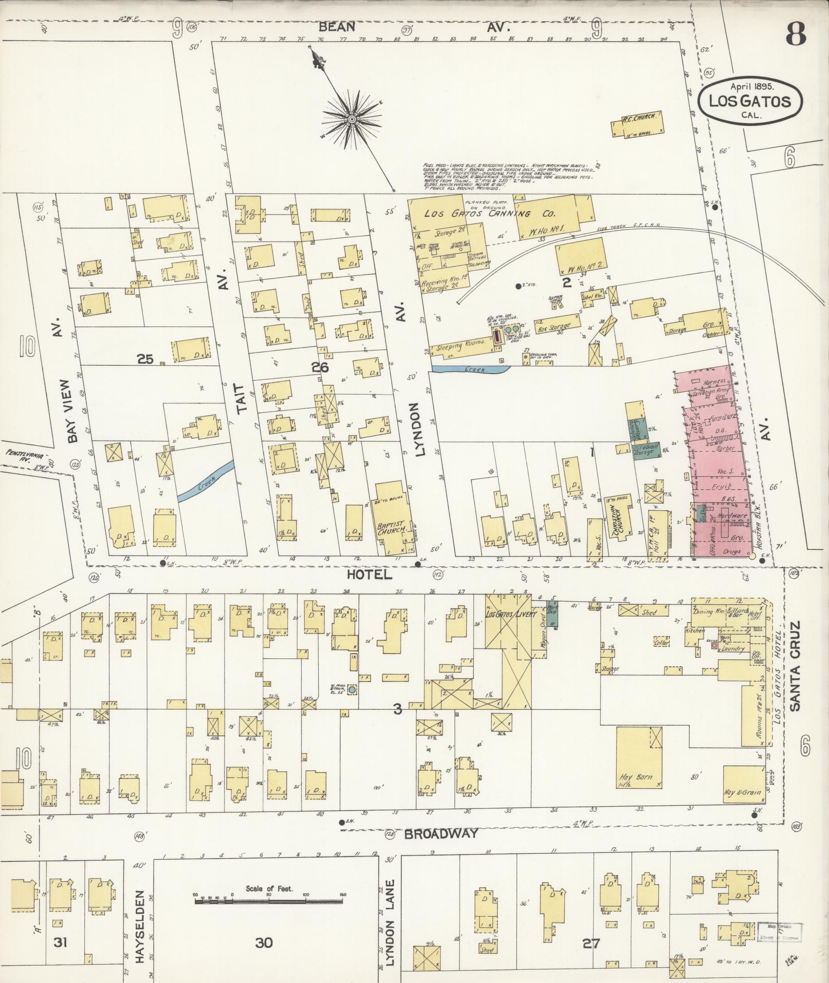 Sanborn Fire Insurance Map from Los Gatos, Santa Clara County, California (1895), Sheet #0008 - Historic Sanborn Fire Insurance Map Print, vintage old map wall art, antique decor, genealogy gift, California California map