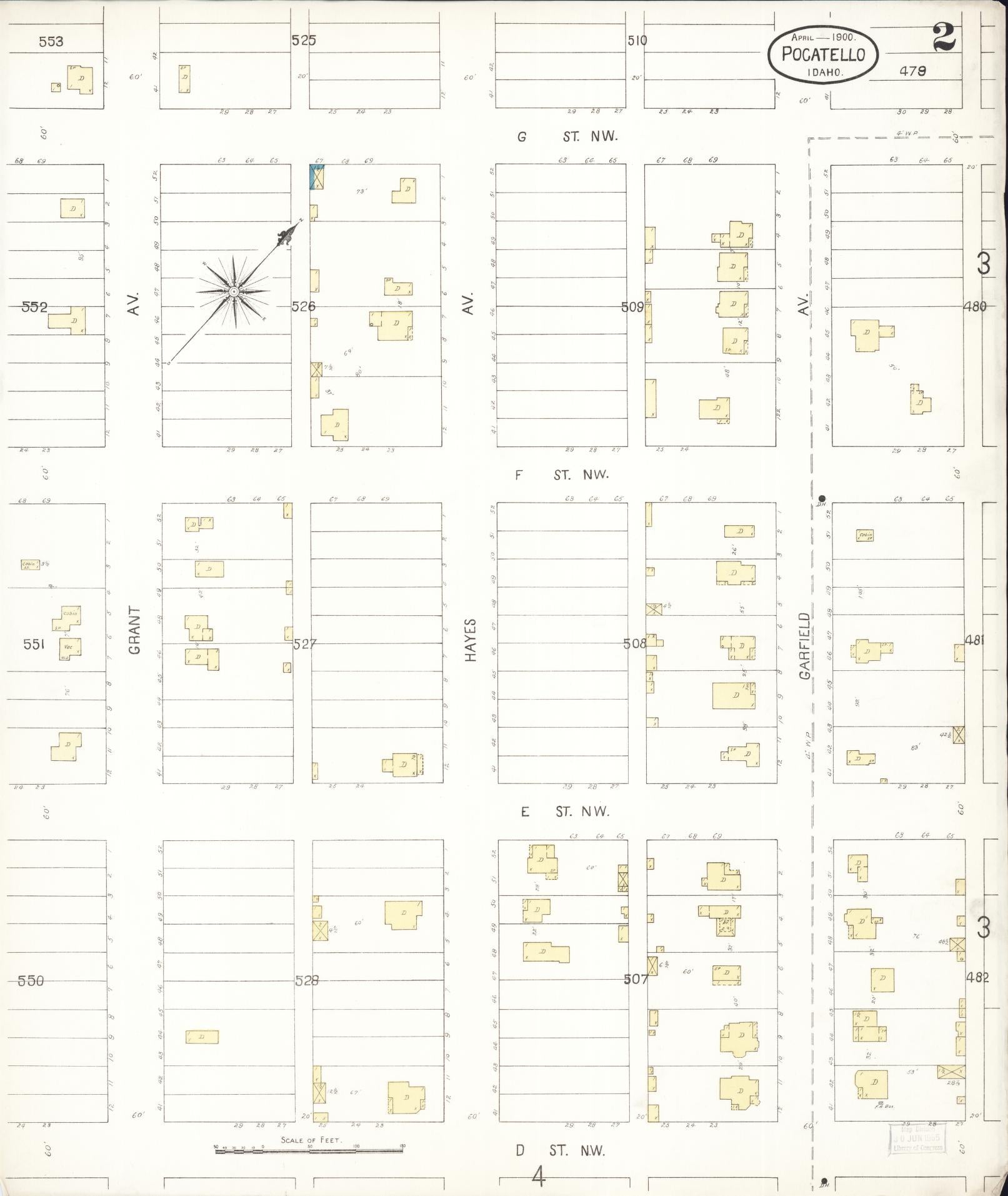 Sanborn Fire Insurance Map from Pocatello, Bannock County, Idaho (1900), Sheet #0002 - Complete Map Set gallery image, historic Sanborn map, vintage wall art, Idaho Idaho