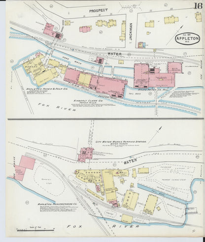 Sanborn Fire Insurance Map from Appleton, Outagamie County, Wisconsin (1891), Sheet #0018 - Historic Sanborn Fire Insurance Map Print, vintage old map wall art, antique decor, genealogy gift, Wisconsin Wisconsin map