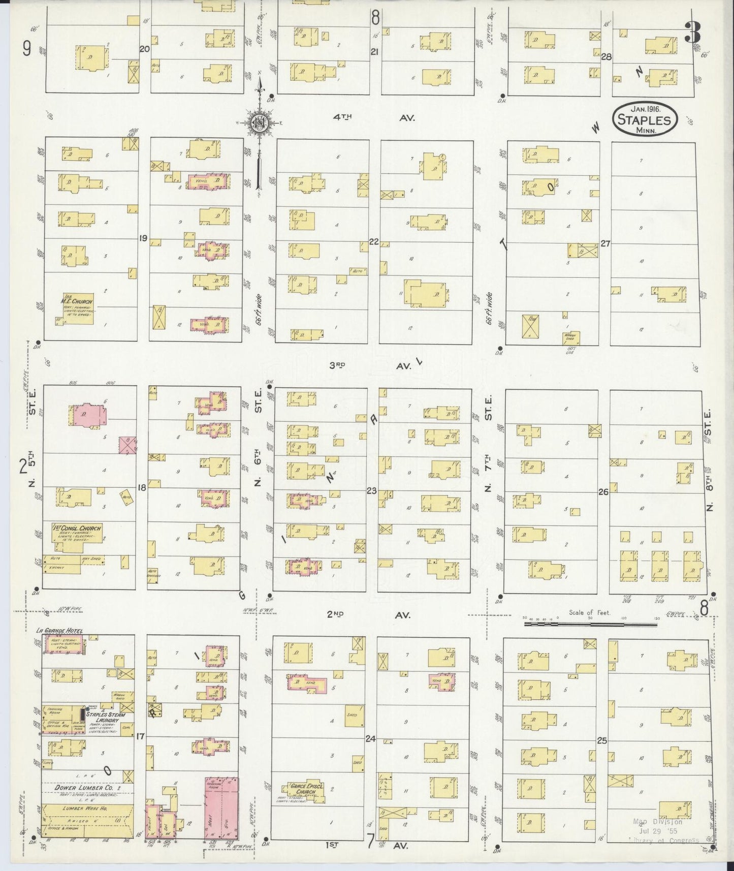 Sanborn Fire Insurance Map from Staples, Todd County, Minnesota (1916), Sheet #0003 - Complete Map Set gallery image, historic Sanborn map, vintage wall art, Minnesota Minnesota