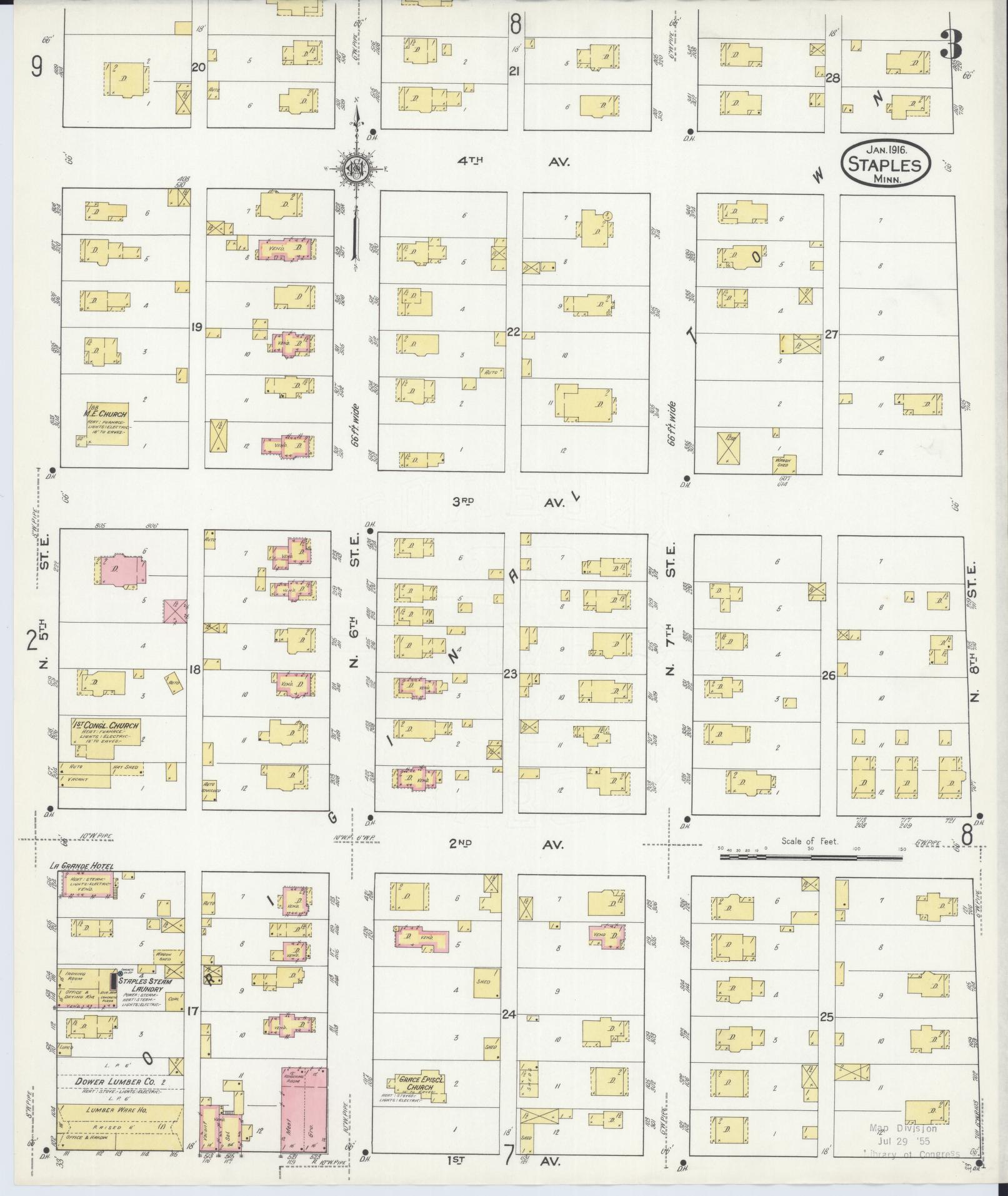 Sanborn Fire Insurance Map from Staples, Todd County, Minnesota (1916), Sheet #0003 - Complete Map Set gallery image, historic Sanborn map, vintage wall art, Minnesota Minnesota