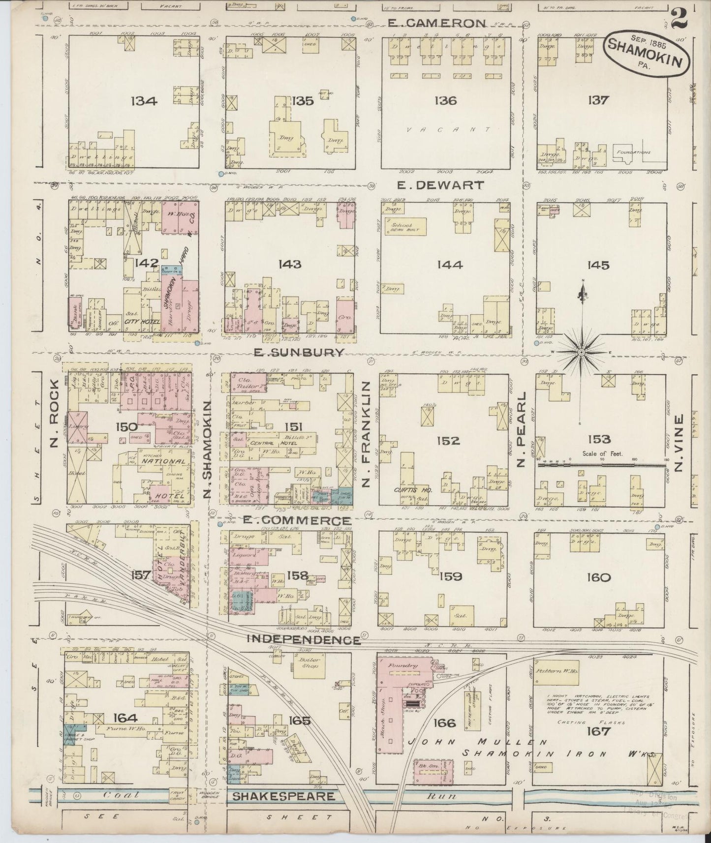 Sanborn Fire Insurance Map from Shamokin, Northumberland County, Pennsylvania (1885), Sheet #0002 - Complete Map Set gallery image, historic Sanborn map, vintage wall art, Pennsylvania Pennsylvania