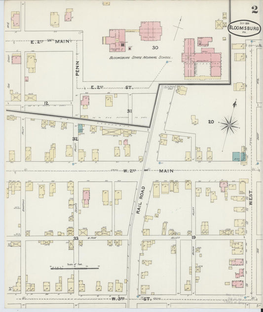 Sanborn Fire Insurance Map from Bloomsburg, Columbia County, Pennsylvania (1891), Sheet #0002 - Historic Sanborn Fire Insurance Map Print, vintage old map wall art, antique decor, genealogy gift, Pennsylvania Pennsylvania map