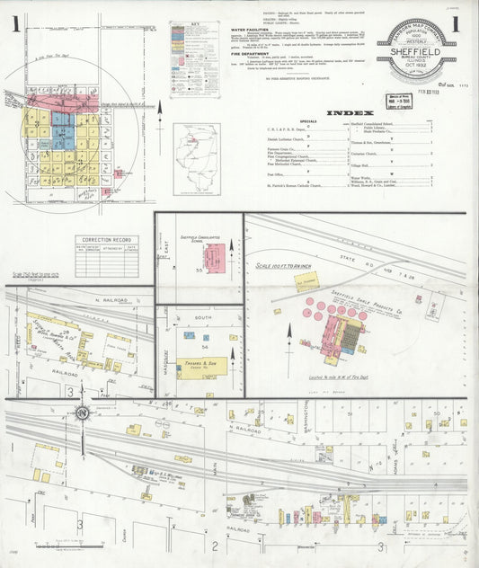 Sanborn Fire Insurance Map from Sheffield, Bureau County, Illinois (1932), Sheet #0001 - Complete Map Set gallery image, historic Sanborn map, vintage wall art, Illinois Illinois