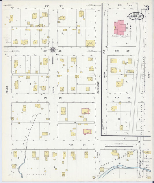 Sanborn Fire Insurance Map from Grant City, Worth County, Missouri (1916), Sheet #0003 - Historic Sanborn Fire Insurance Map Print, vintage old map wall art, antique decor, genealogy gift, Missouri Missouri map
