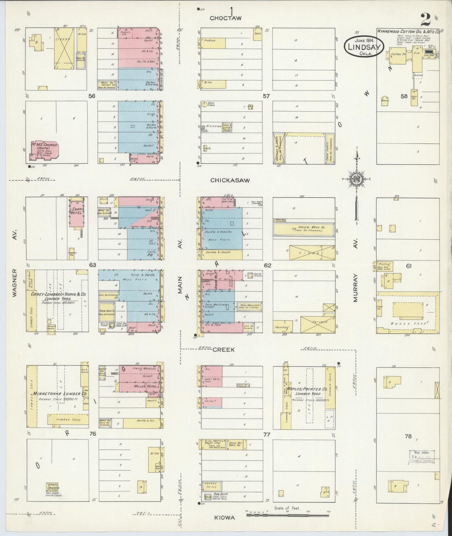 Sanborn Fire Insurance Map from Lindsay, Garvin County, Oklahoma (1914), Sheet #0002 - Complete Map Set gallery image, historic Sanborn map, vintage wall art, Oklahoma Oklahoma