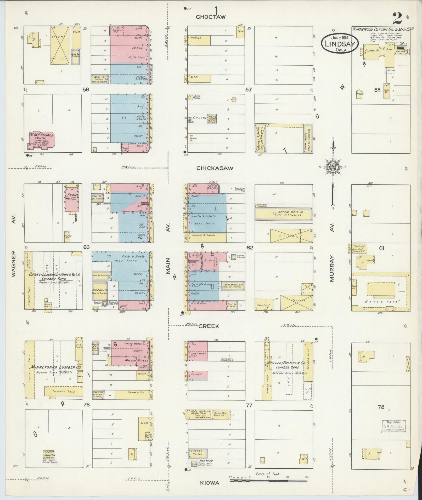 Sanborn Fire Insurance Map from Lindsay, Garvin County, Oklahoma (1914), Sheet #0002 - Complete Map Set gallery image, historic Sanborn map, vintage wall art, Oklahoma Oklahoma