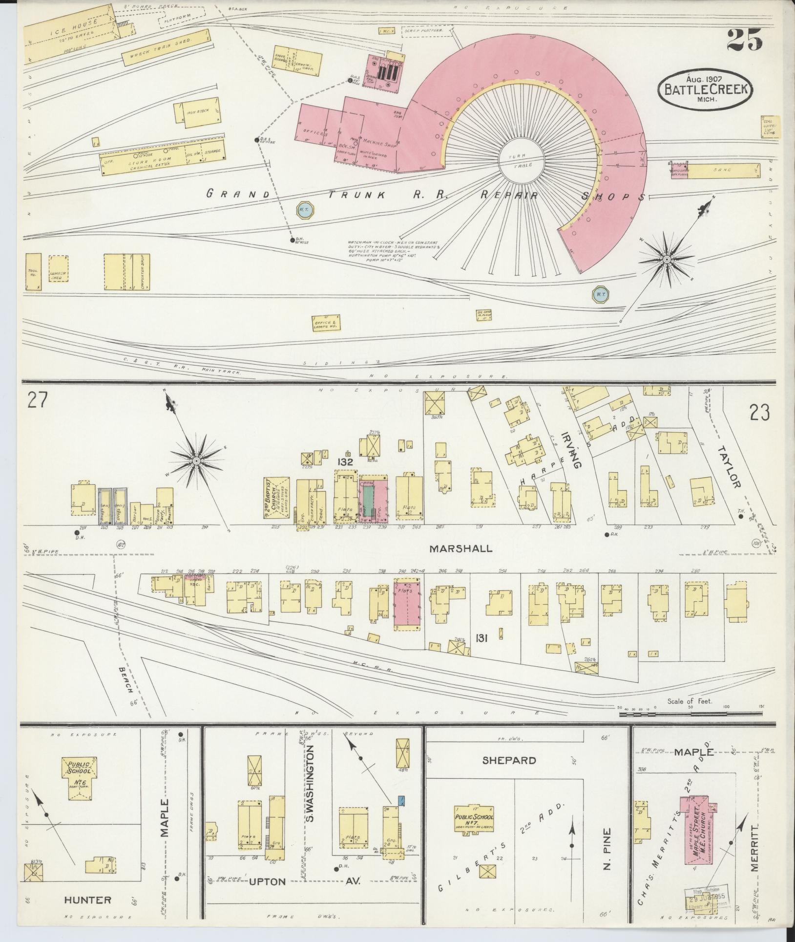 Sanborn Fire Insurance Map from Battle Creek, Calhoun County, Michigan (1907), Sheet #0025 - Complete Map Set gallery image, historic Sanborn map, vintage wall art, Michigan Michigan