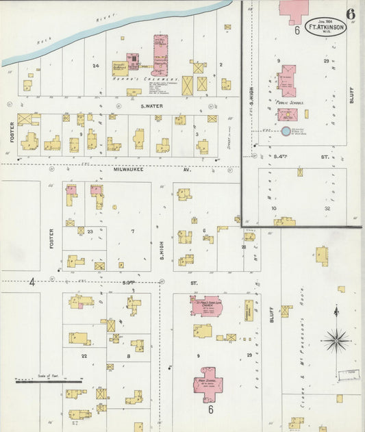 Sanborn Fire Insurance Map from Fort Atkinson, Jefferson County, Wisconsin (1904), Sheet #0006 - Historic Sanborn Fire Insurance Map Print, vintage old map wall art, antique decor, genealogy gift, Wisconsin Wisconsin map