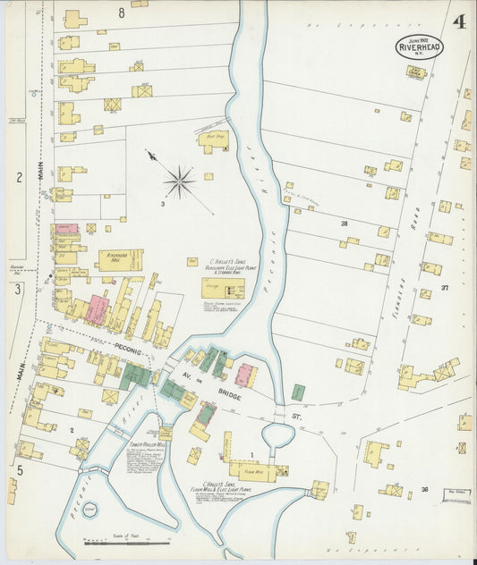 Sanborn Fire Insurance Map from Riverhead, Suffolk County, New York (1902), Sheet #0004 - Historic Sanborn Fire Insurance Map Print, vintage old map wall art, antique decor, genealogy gift, New York New York map