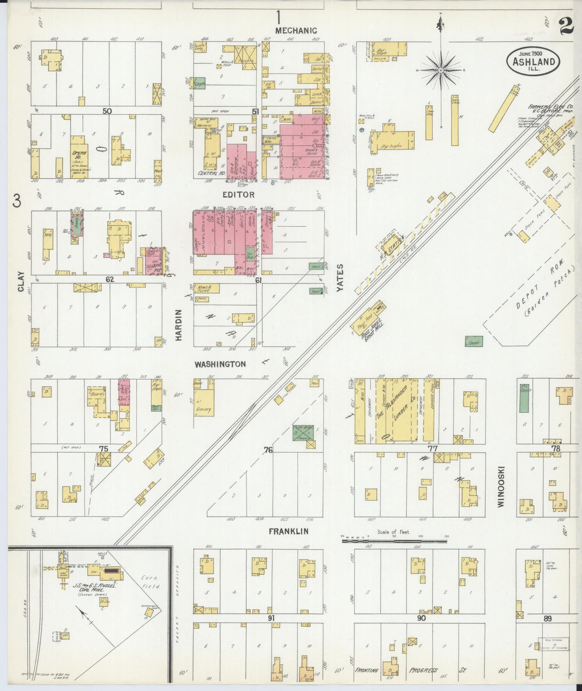 Sanborn Fire Insurance Map from Ashland, Cass County, Illinois (1900), Sheet #0002 - Complete Map Set gallery image, historic Sanborn map, vintage wall art, Illinois Illinois
