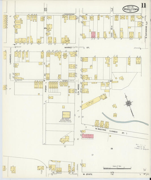 Sanborn Fire Insurance Map from Middletown, Dauphin County, Pennsylvania (1911), Sheet #0011 - Historic Sanborn Fire Insurance Map Print, vintage old map wall art, antique decor, genealogy gift, Pennsylvania Pennsylvania map
