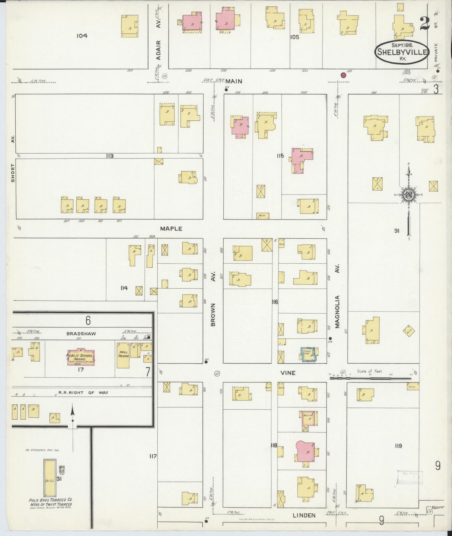 Sanborn Fire Insurance Map from Shelbyville, Shelby County, Kentucky (1916), Sheet #0002 - Complete Map Set gallery image, historic Sanborn map, vintage wall art, Kentucky Kentucky