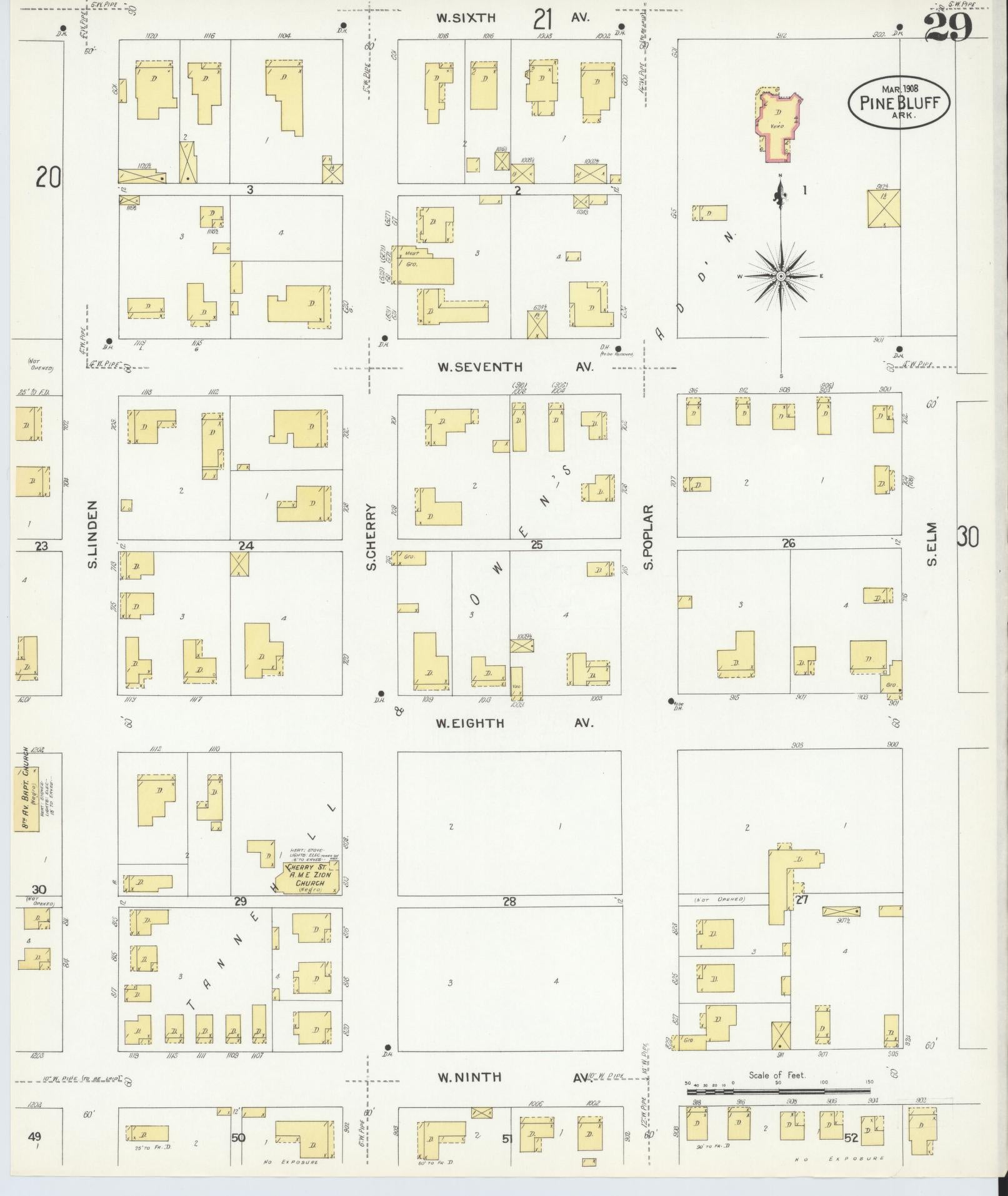 Sanborn Fire Insurance Map from Pine Bluff, Jefferson County, Arkansas (1908), Sheet #0029 - Historic Sanborn Fire Insurance Map Print, vintage old map wall art, antique decor, genealogy gift, Arkansas Arkansas map
