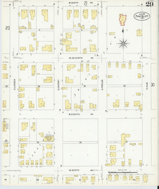 Sanborn Fire Insurance Map from Pine Bluff, Jefferson County, Arkansas (1908), Sheet #0029 - Historic Sanborn Fire Insurance Map Print, vintage old map wall art, antique decor, genealogy gift, Arkansas Arkansas map