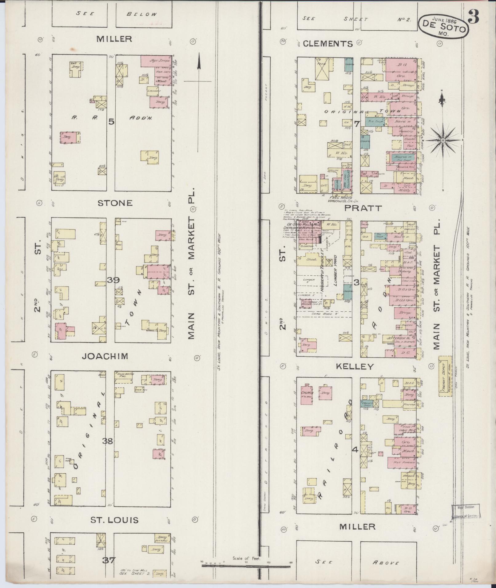Sanborn Fire Insurance Map from De Soto, Jefferson County, Missouri (1886), Sheet #0003 - Complete Map Set gallery image, historic Sanborn map, vintage wall art, Missouri Missouri
