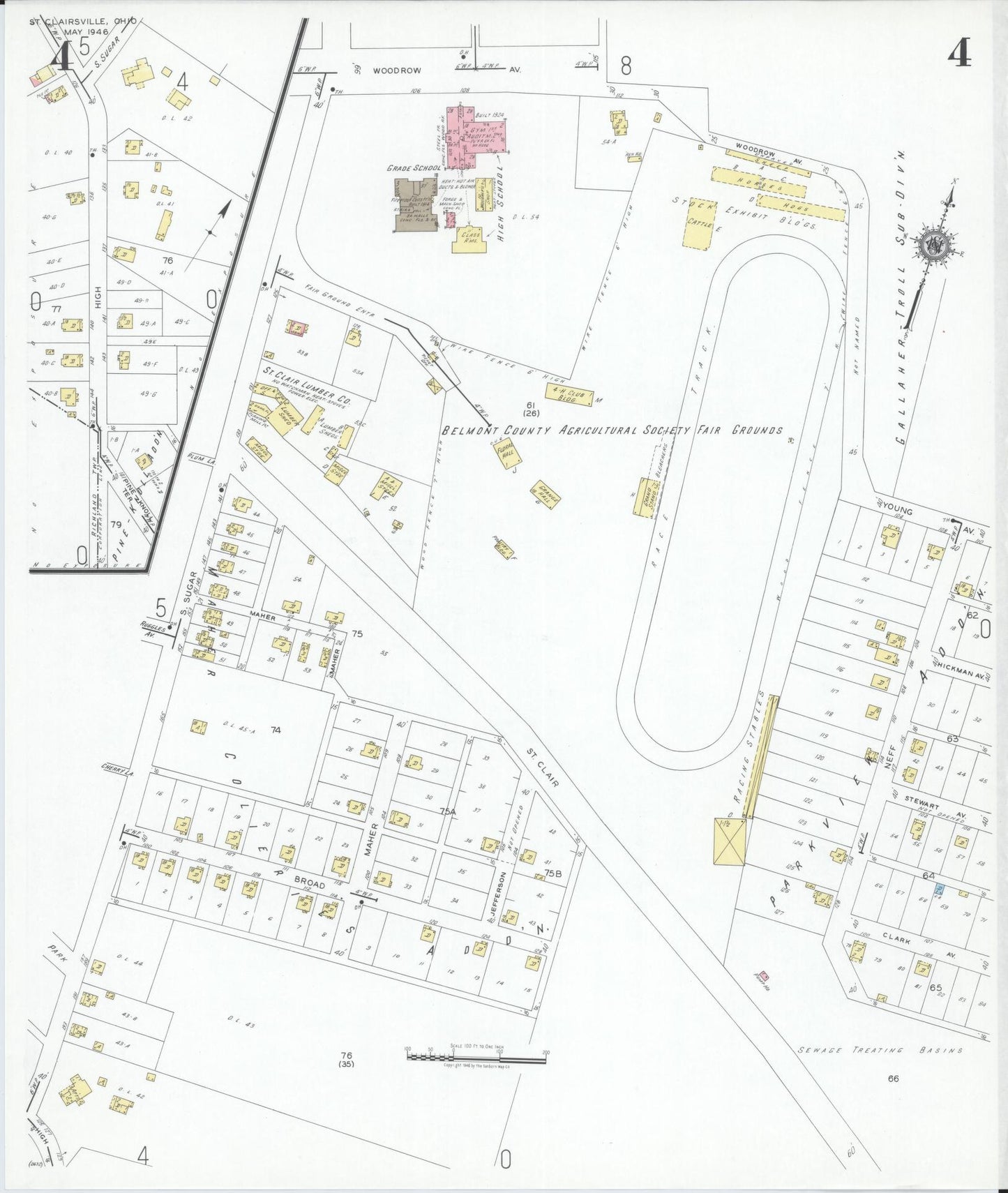 Sanborn Fire Insurance Map from Saint Clairsville, Belmont County, Ohio (1946), Sheet #0004 - Complete Map Set gallery image, historic Sanborn map, vintage wall art, Ohio Ohio