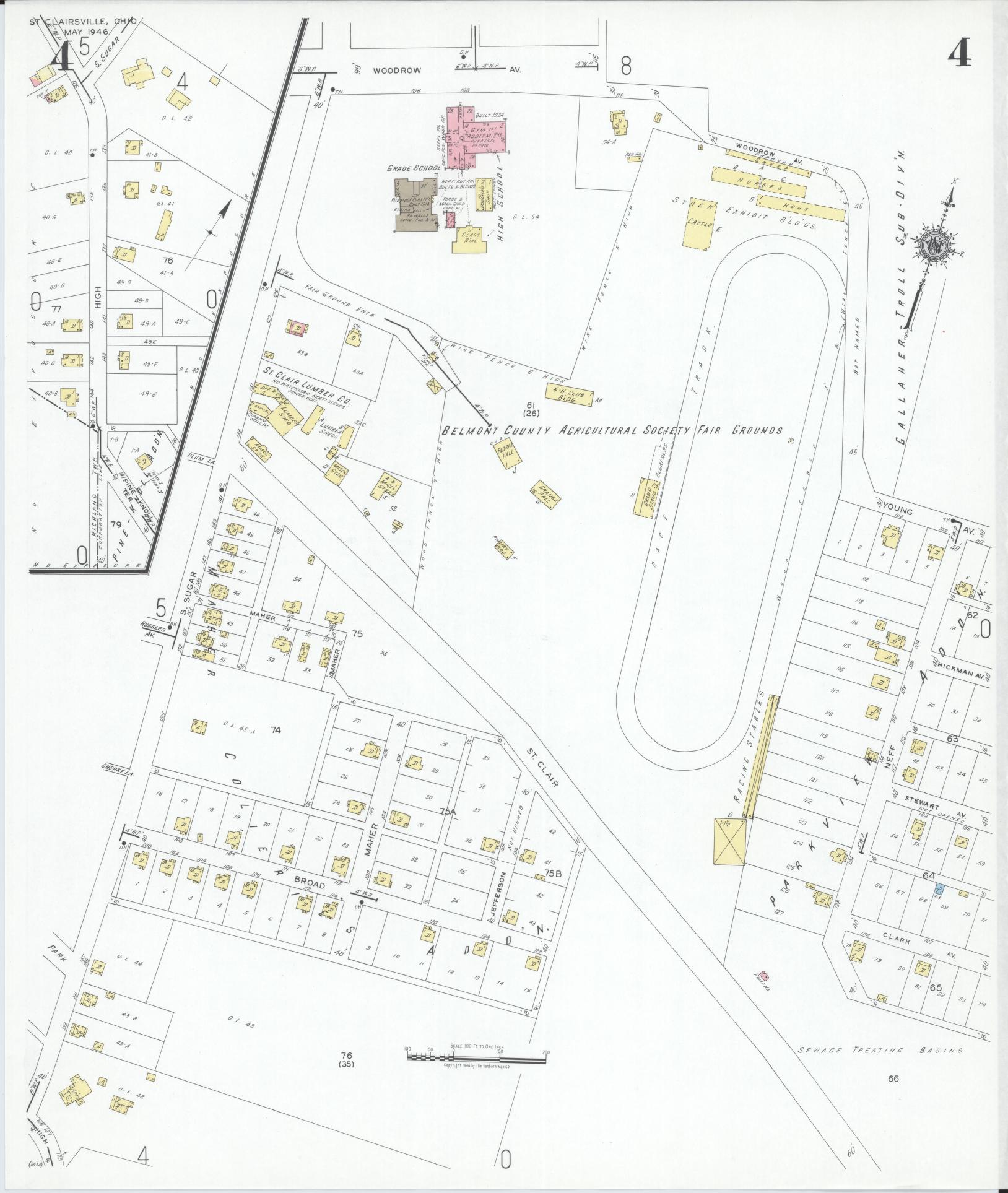 Sanborn Fire Insurance Map from Saint Clairsville, Belmont County, Ohio (1946), Sheet #0004 - Complete Map Set gallery image, historic Sanborn map, vintage wall art, Ohio Ohio