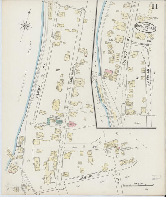 Sanborn Fire Insurance Map from Birmingham, New Haven County, Connecticut (1886), Sheet #0011 - Historic Sanborn Fire Insurance Map Print, vintage old map wall art, antique decor, genealogy gift, Connecticut Connecticut map