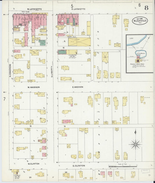Sanborn Fire Insurance Map from Rushville, Schuyler County, Illinois (1906), Sheet #0008 - Historic Sanborn Fire Insurance Map Print, vintage old map wall art, antique decor, genealogy gift, Illinois Illinois map