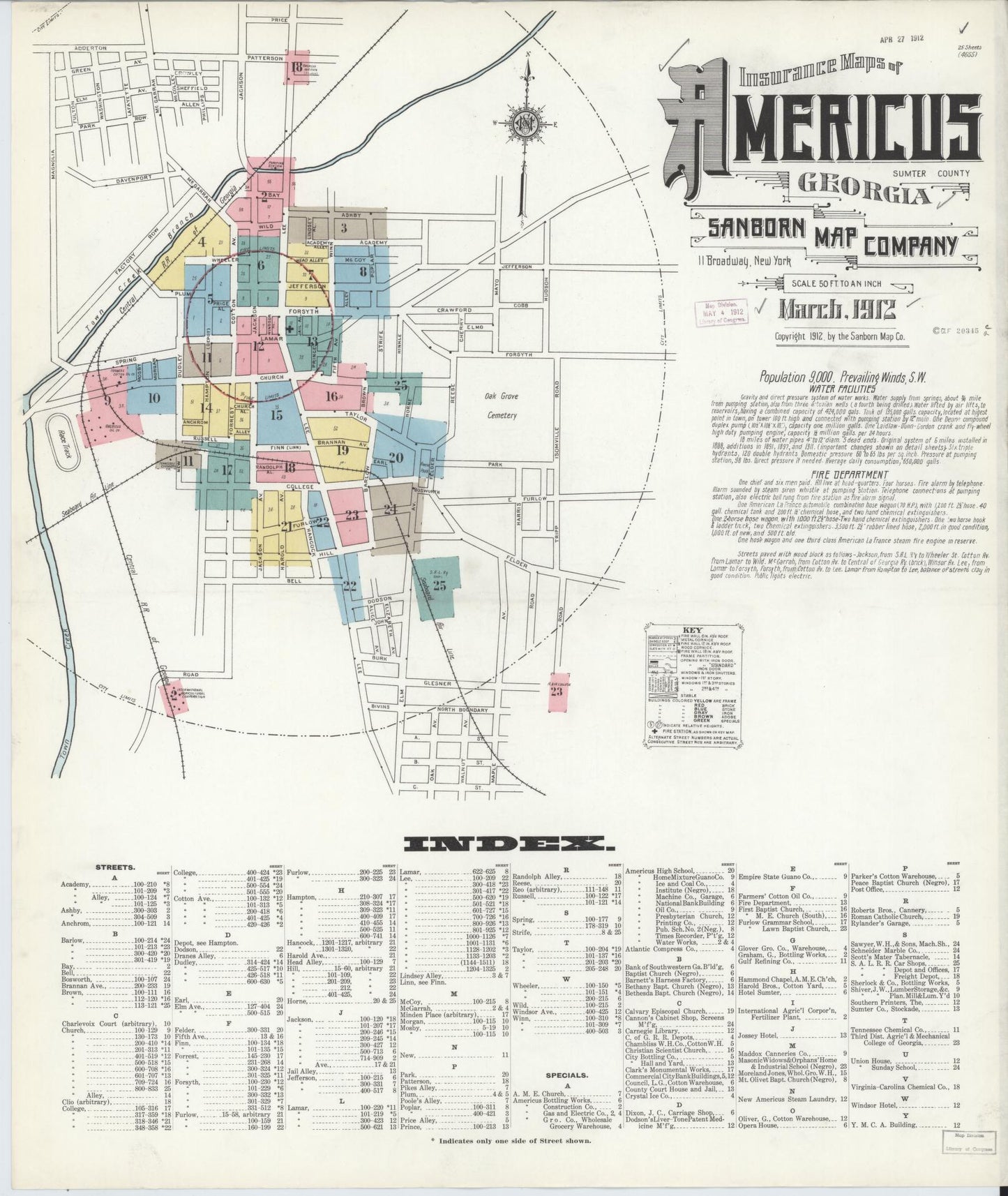 Sanborn Fire Insurance Map from Americus, Sumter County, Georgia (1912), Sheet #0001 - Complete Map Set gallery image, historic Sanborn map, vintage wall art, Georgia Georgia
