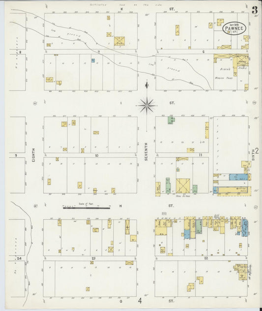 Sanborn Fire Insurance Map from Pawnee, Pawnee County, Oklahoma (1898), Sheet #0003 - Historic Sanborn Fire Insurance Map Print, vintage old map wall art, antique decor, genealogy gift, Oklahoma Oklahoma map