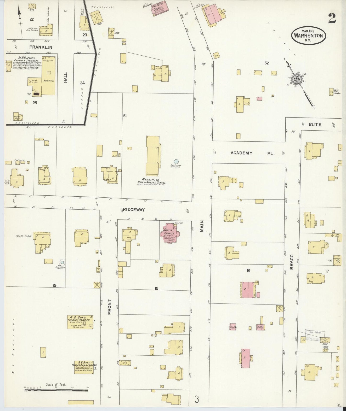 Sanborn Fire Insurance Map from Warrenton, Warren County, North Carolina (1912), Sheet #0002 - Complete Map Set gallery image, historic Sanborn map, vintage wall art, North Carolina North Carolina