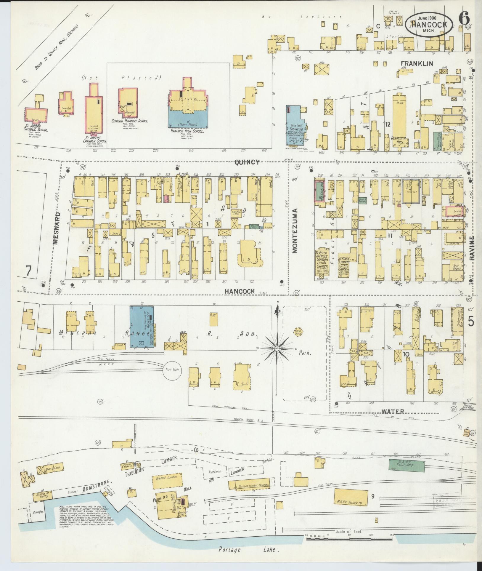 Sanborn Fire Insurance Map from Houghton, Houghton County, Michigan (1900), Sheet #0006 - Complete Map Set gallery image, historic Sanborn map, vintage wall art, Michigan Michigan