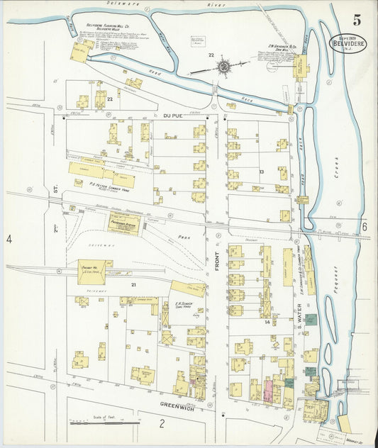 Sanborn Fire Insurance Map from Belvidere, Warren County, New Jersey (1909), Sheet #0005 - Historic Sanborn Fire Insurance Map Print, vintage old map wall art, antique decor, genealogy gift, Pennsylvania Pennsylvania map