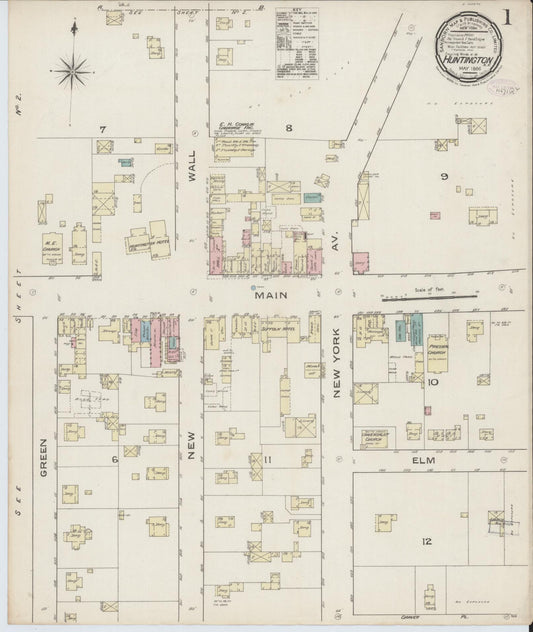 Sanborn Fire Insurance Map from Huntington, Suffolk County, New York (1886), Sheet #0001 - Complete Map Set gallery image, historic Sanborn map, vintage wall art, New York New York