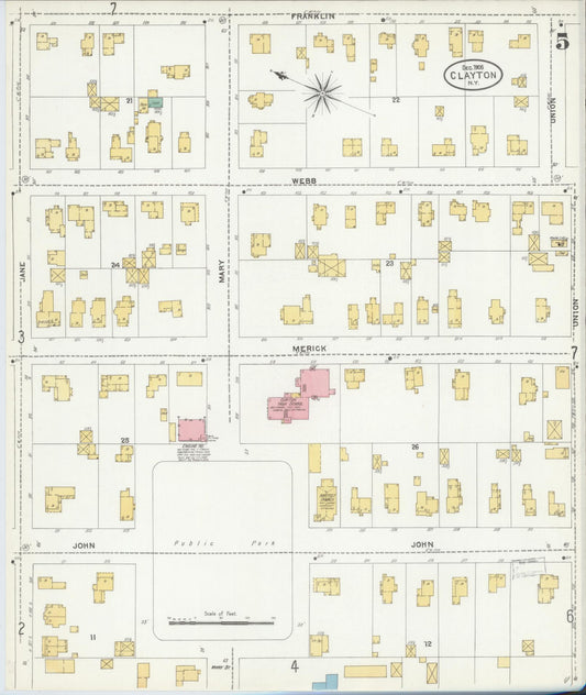 Sanborn Fire Insurance Map from Clayton, Jefferson County, New York (1905), Sheet #0005 - Historic Sanborn Fire Insurance Map Print, vintage old map wall art, antique decor, genealogy gift, New York New York map