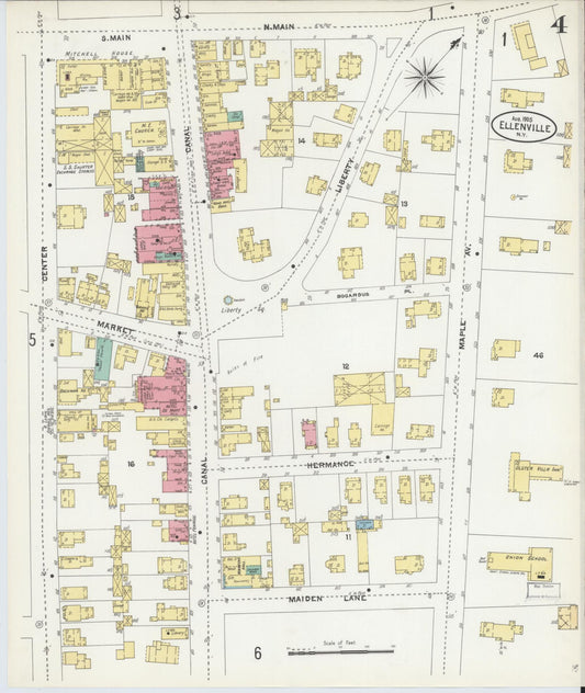 Sanborn Fire Insurance Map from Ellenville, Ulster County, New York (1905), Sheet #0004 - Historic Sanborn Fire Insurance Map Print, vintage old map wall art, antique decor, genealogy gift, New York New York map