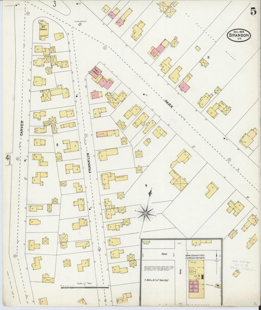 Sanborn Fire Insurance Map from Brandon, Rutland County, Vermont (1904), Sheet #0005 - Historic Sanborn Fire Insurance Map Print, vintage old map wall art, antique decor, genealogy gift, Vermont Vermont map