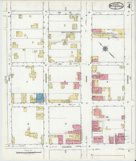 Sanborn Fire Insurance Map from Wytheville, Wythe County, Virginia (1921), Sheet #0004 - Historic Sanborn Fire Insurance Map Print, vintage old map wall art, antique decor, genealogy gift, Virginia Virginia map