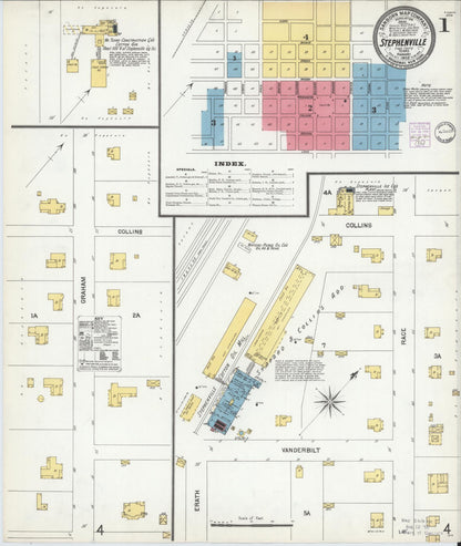 Sanborn Fire Insurance Map from Stephenville, Erath County, Texas (1902), Sheet #0001 - Historic Sanborn Fire Insurance Map Print, vintage old map wall art, antique decor, genealogy gift, Texas Texas map