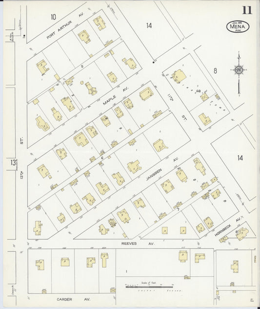 Sanborn Fire Insurance Map from Mena, Polk County, Arkansas (1914), Sheet #0011 - Historic Sanborn Fire Insurance Map Print, vintage old map wall art, antique decor, genealogy gift, Arkansas Arkansas map