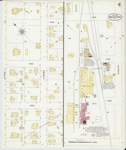 Sanborn Fire Insurance Map from Walnut Ridge, Lawrence County, Arkansas (1908), Sheet #0004 - Complete Map Set gallery image, historic Sanborn map, vintage wall art, Arkansas Arkansas
