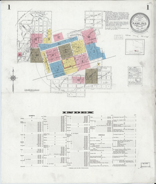 Sanborn Fire Insurance Map from Rawlins, Carbon County, Wyoming (1931), Sheet #0001 - Historic Sanborn Fire Insurance Map Print, vintage old map wall art, antique decor, genealogy gift, Wyoming Wyoming map