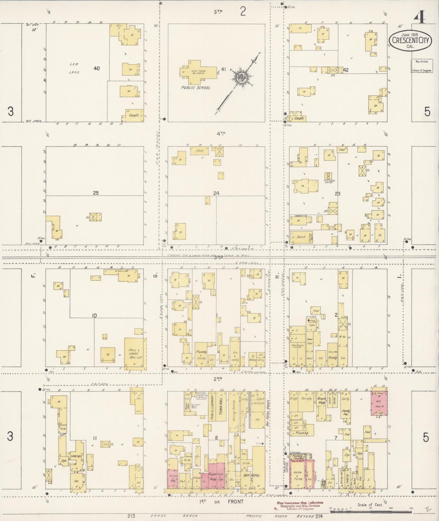 Sanborn Fire Insurance Map from Crescent City, Del Norte County, California (1915), Sheet #0004 - Historic Sanborn Fire Insurance Map Print, vintage old map wall art, antique decor, genealogy gift, California California map