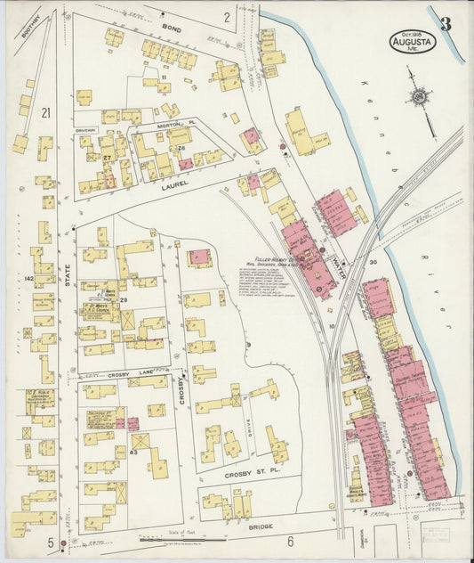 Sanborn Fire Insurance Map from Augusta, Kennebec County, Maine (1918), Sheet #0003 - Historic Sanborn Fire Insurance Map Print, vintage old map wall art, antique decor, genealogy gift, Maine Maine map