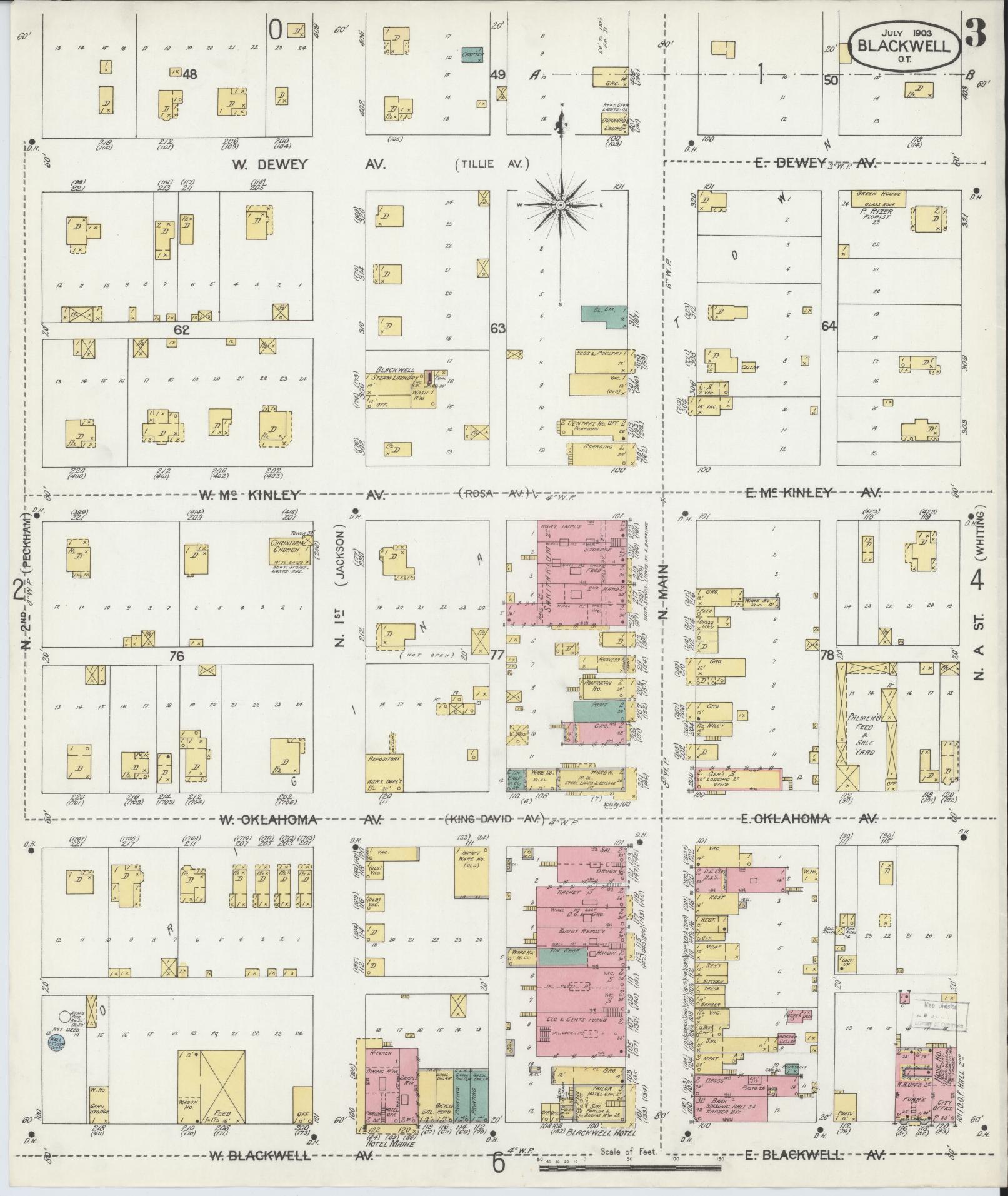 Sanborn Fire Insurance Map from Blackwell, Kay County, Oklahoma (1903), Sheet #0003 - Historic Sanborn Fire Insurance Map Print, vintage old map wall art, antique decor, genealogy gift, Oklahoma Oklahoma map