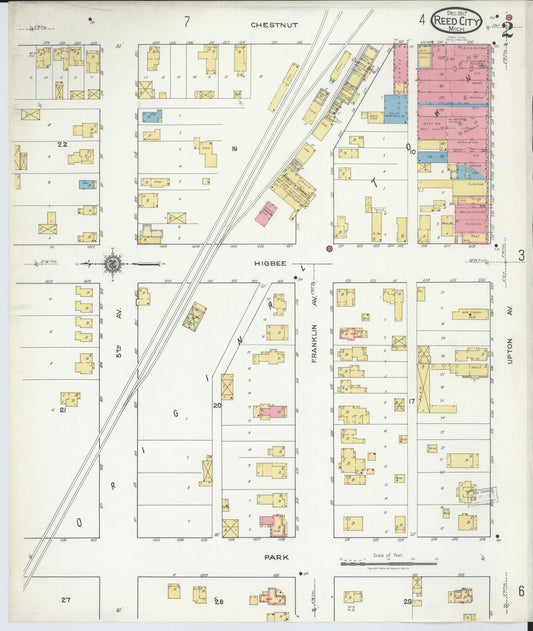 Sanborn Fire Insurance Map from Reed City, Osceola County, Michigan (1917), Sheet #0002 - Historic Sanborn Fire Insurance Map Print, vintage old map wall art, antique decor, genealogy gift, Michigan Michigan map