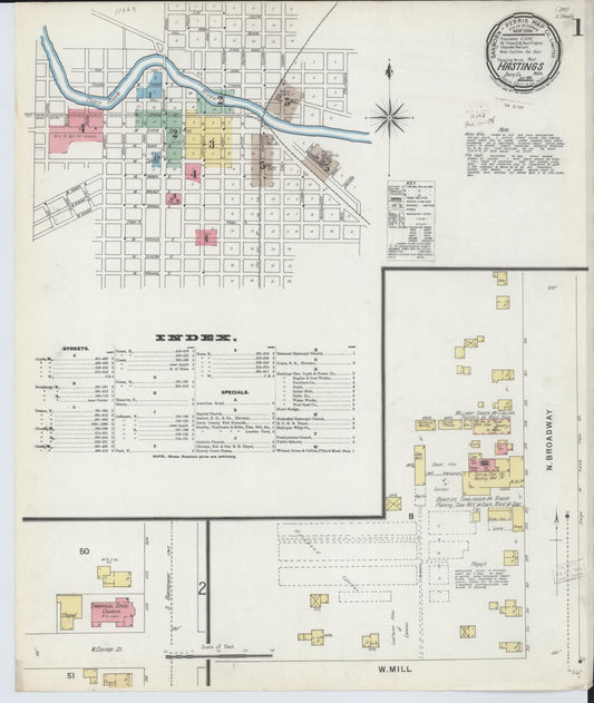 Sanborn Fire Insurance Map from Hastings, Barry County, Michigan (1896), Sheet #0001 - Complete Map Set gallery image, historic Sanborn map, vintage wall art, Michigan Michigan