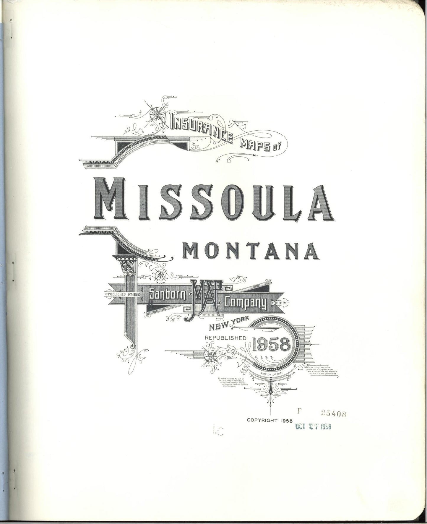 Sanborn Fire Insurance Map from Missoula, Missoula County, Montana (1958), Sheet #0001 - Historic Sanborn Fire Insurance Map Print, vintage old map wall art, antique decor, genealogy gift, Montana Montana map
