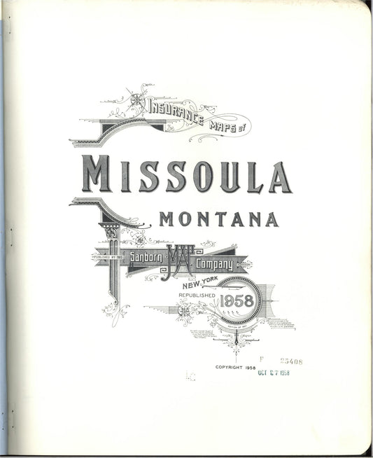 Sanborn Fire Insurance Map from Missoula, Missoula County, Montana (1958), Sheet #0001 - Historic Sanborn Fire Insurance Map Print, vintage old map wall art, antique decor, genealogy gift, Montana Montana map