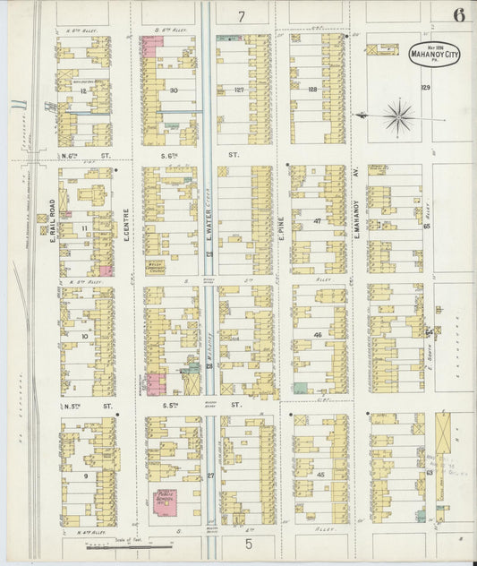 Sanborn Fire Insurance Map from Mahanoy City, Schuylkill County, Pennsylvania (1896), Sheet #0006 - Historic Sanborn Fire Insurance Map Print, vintage old map wall art, antique decor, genealogy gift, Pennsylvania Pennsylvania map
