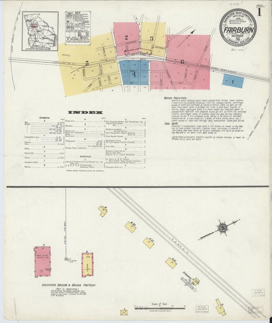 Sanborn Fire Insurance Map from Fairburn, Fulton County, Georgia (1921), Sheet #0001 - Complete Map Set gallery image, historic Sanborn map, vintage wall art, Georgia Georgia