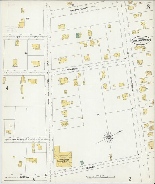 Sanborn Fire Insurance Map from Narragansett Pier, Washington County, Rhode Island (1903), Sheet #0003 - Historic Sanborn Fire Insurance Map Print, vintage old map wall art, antique decor, genealogy gift, Rhode Island Rhode Island map