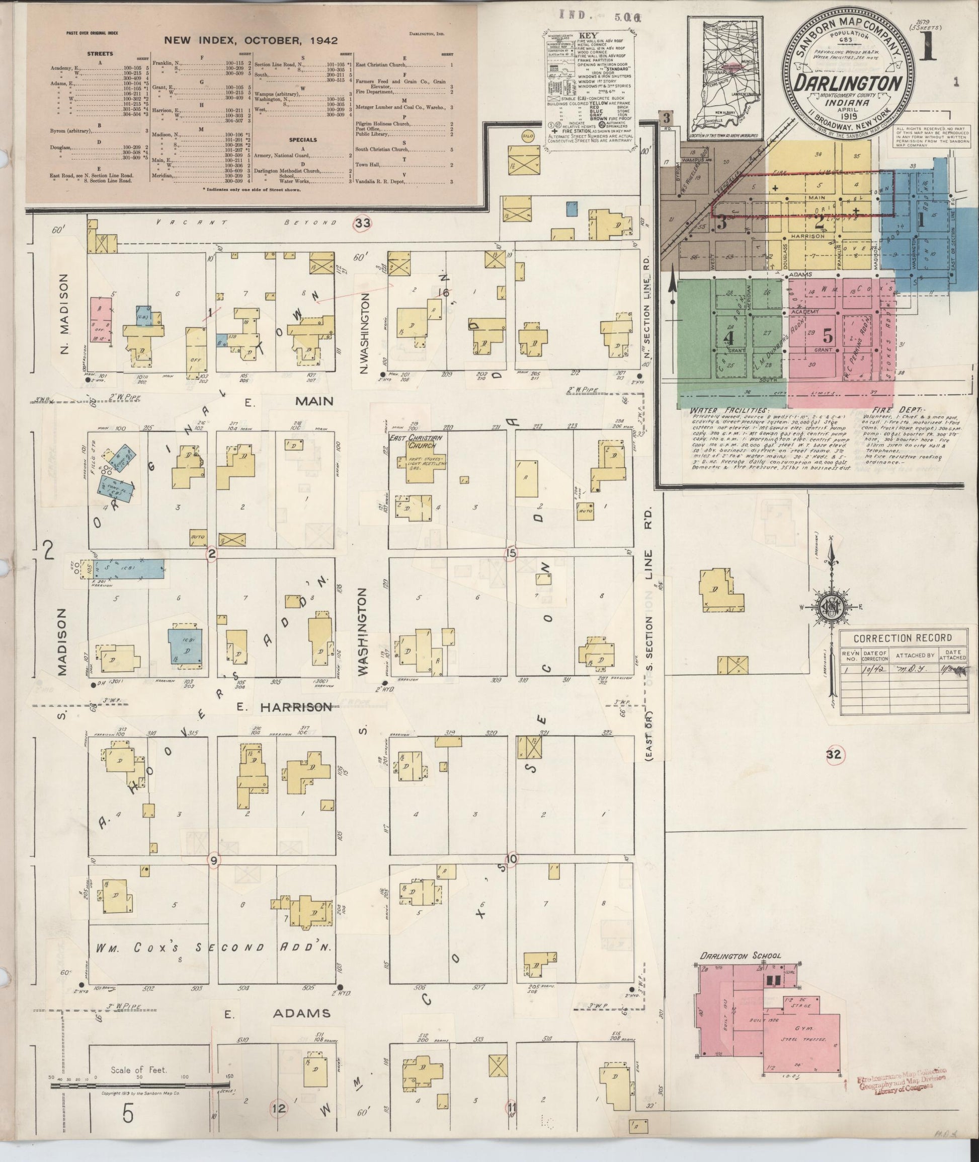 Sanborn Fire Insurance Map from Darlington, Montgomery County, Indiana (1942), Sheet #0001 - Complete Map Set gallery image, historic Sanborn map, vintage wall art, Indiana Indiana